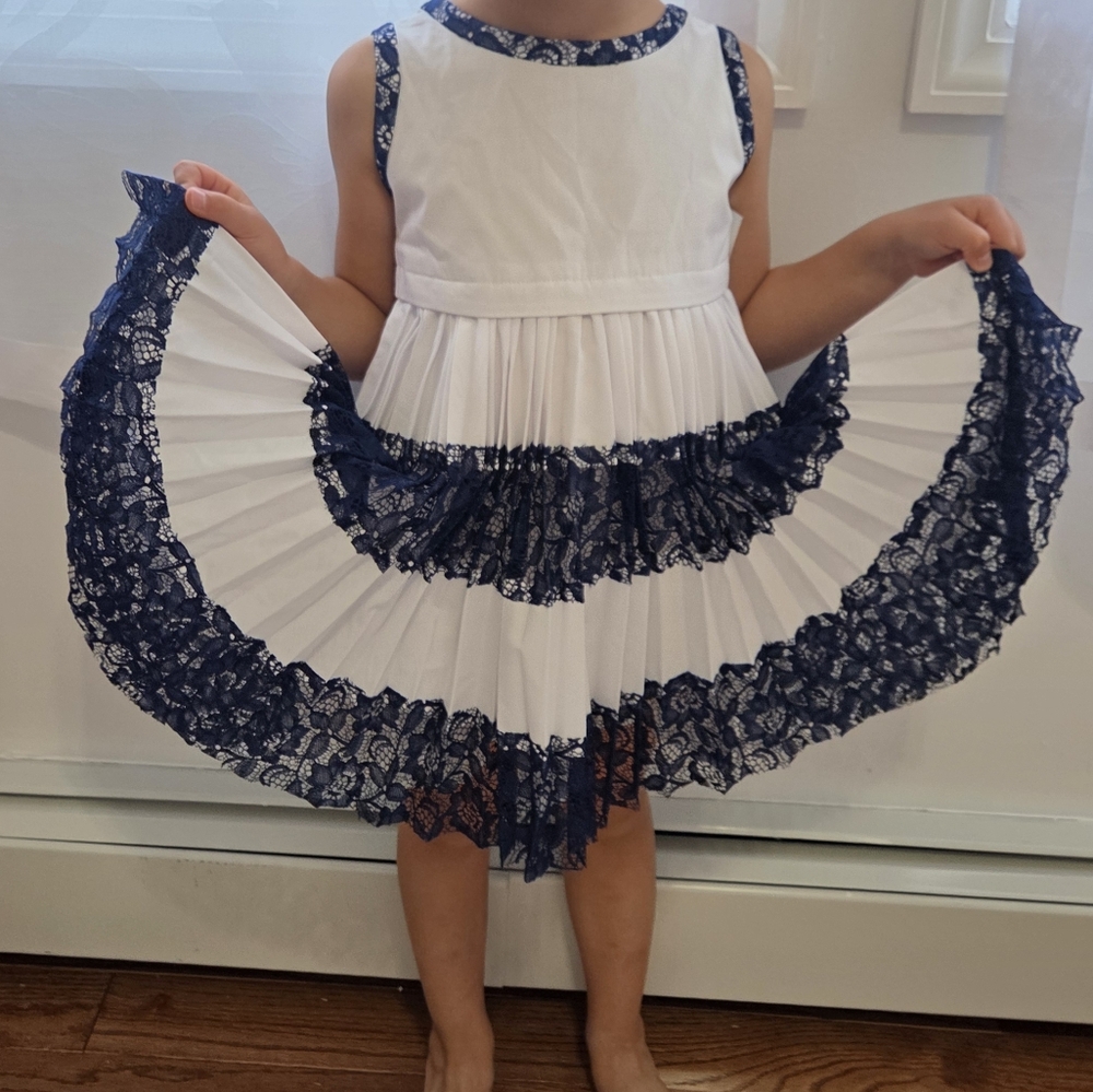 Elegant Navy and White Kids Formal Dress